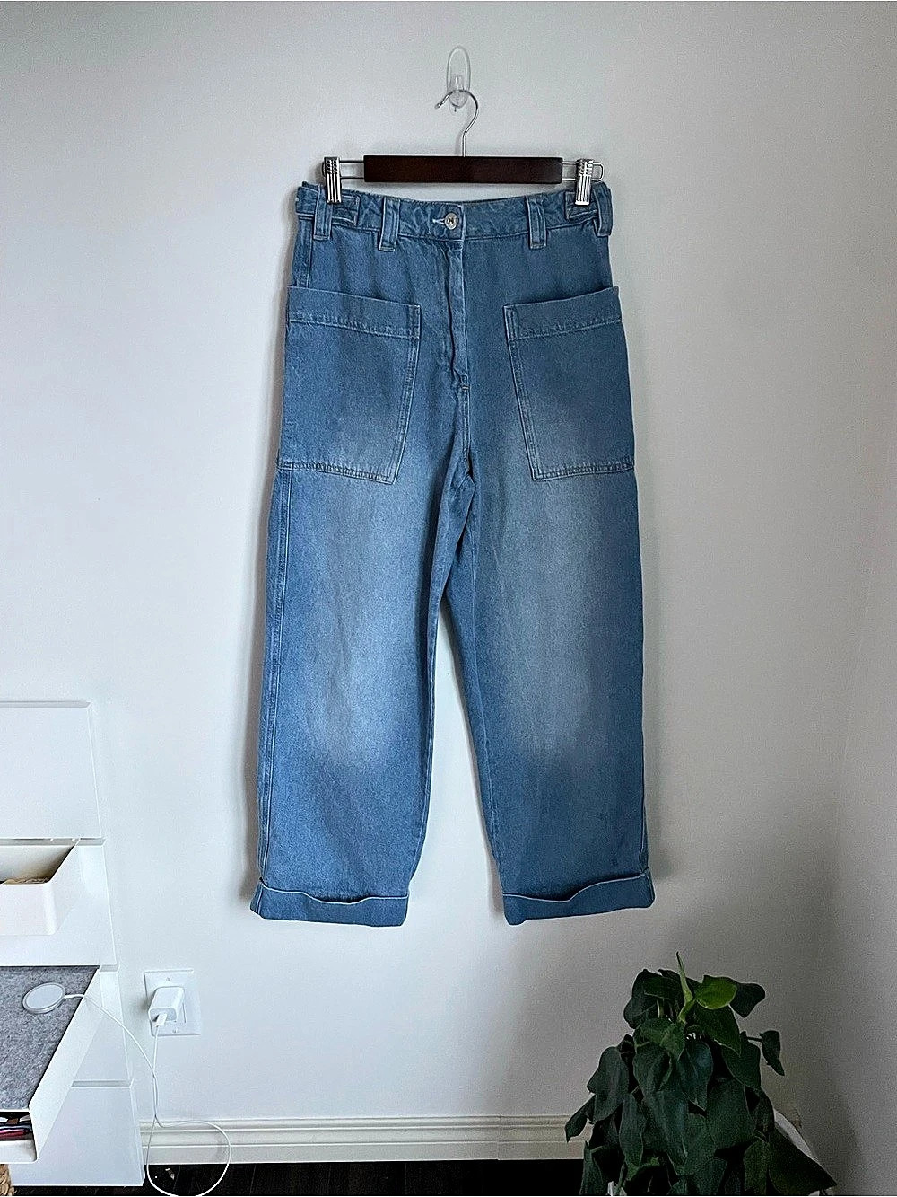 Sissy-Boy High Waist Wide Leg Jeans with Front Pockets Cropped Jeans Blue Small
